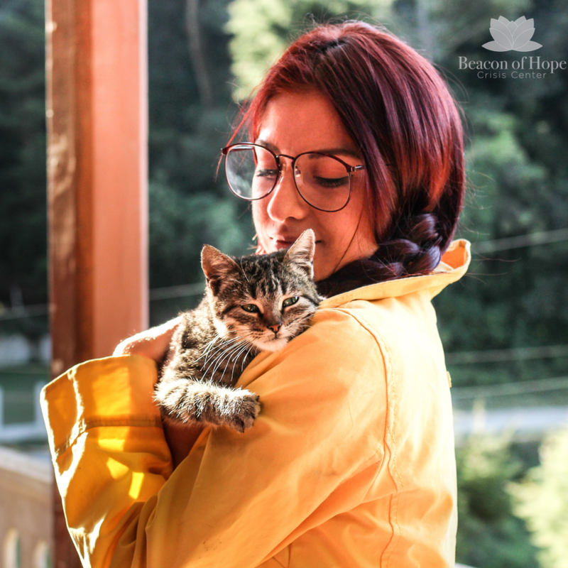 Woman holding a cat like a infant