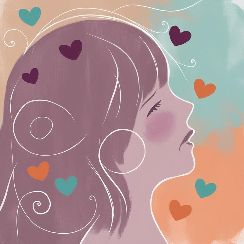 Female side profile head swirled with hearts. Call us we can help 317-731-6140 Free resources, referrals and support.
