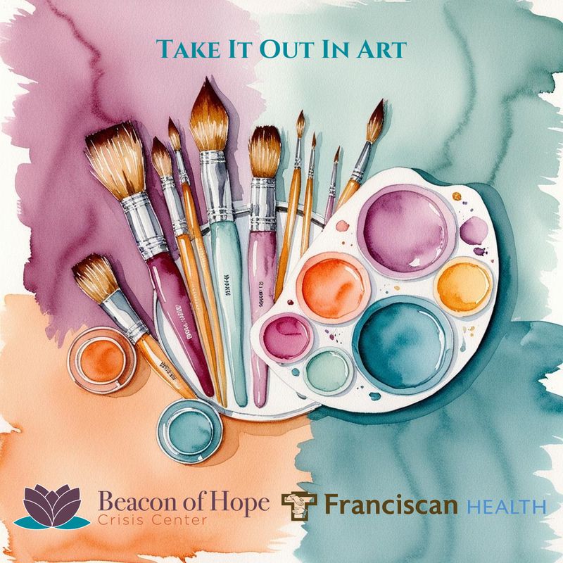 Art supplies image encouraging registration for Take It Out In Art Sessions.
